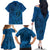 Hawaii Monk Seal and Dolphin Family Matching Off The Shoulder Long Sleeve Dress and Hawaiian Shirt Polynesian Kakau Pattern Blue