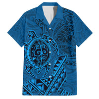 Hawaii Monk Seal and Dolphin Family Matching Off Shoulder Short Dress and Hawaiian Shirt Polynesian Kakau Pattern Blue LT03 Dad's Shirt - Short Sleeve Blue - Polynesian Pride