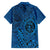 Hawaii Monk Seal and Dolphin Family Matching Off Shoulder Short Dress and Hawaiian Shirt Polynesian Kakau Pattern Blue