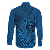 Hawaii Monk Seal and Dolphin Family Matching Puletasi and Hawaiian Shirt Polynesian Kakau Pattern Blue LT03 - Polynesian Pride