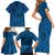 Hawaii Monk Seal and Dolphin Family Matching Short Sleeve Bodycon Dress and Hawaiian Shirt Polynesian Kakau Pattern Blue