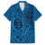 Hawaii Monk Seal and Dolphin Family Matching Short Sleeve Bodycon Dress and Hawaiian Shirt Polynesian Kakau Pattern Blue