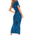 Hawaii Monk Seal and Dolphin Family Matching Short Sleeve Bodycon Dress and Hawaiian Shirt Polynesian Kakau Pattern Blue