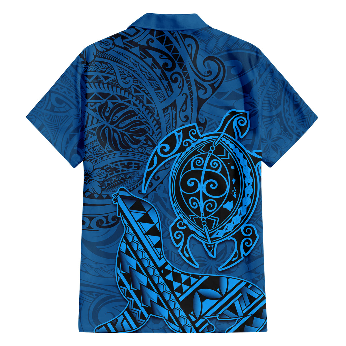 Hawaii Monk Seal and Dolphin Family Matching Summer Maxi Dress and Hawaiian Shirt Polynesian Kakau Pattern Blue