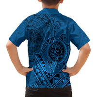 Hawaii Monk Seal and Dolphin Family Matching Tank Maxi Dress and Hawaiian Shirt Polynesian Kakau Pattern Blue