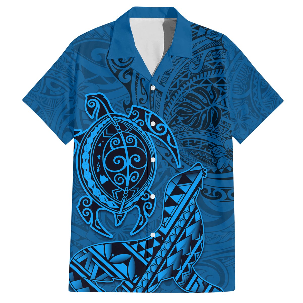 Hawaii Monk Seal and Dolphin Hawaiian Shirt Polynesian Kakau Pattern Blue LT03 Blue - Polynesian Pride