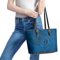 Hawaii Monk Seal and Dolphin Leather Tote Bag Polynesian Kakau Pattern Blue LT03 - Polynesian Pride