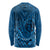 Hawaii Monk Seal and Dolphin Long Sleeve Shirt Polynesian Kakau Pattern Blue