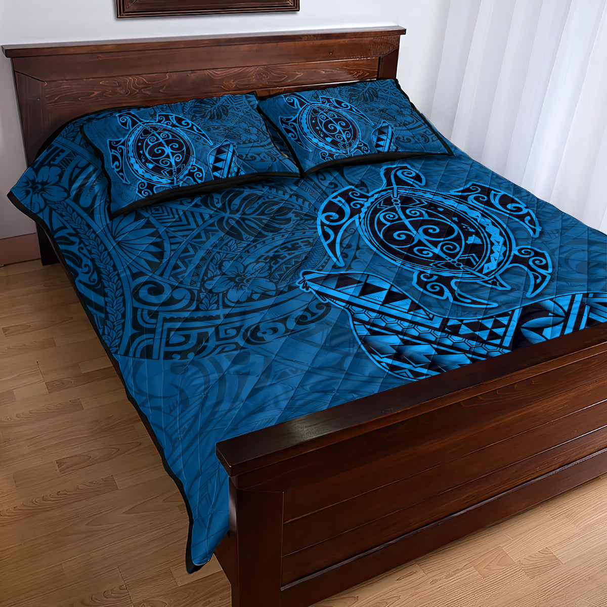 Hawaii Monk Seal and Dolphin Quilt Bed Set Polynesian Kakau Pattern Blue LT03 - Polynesian Pride