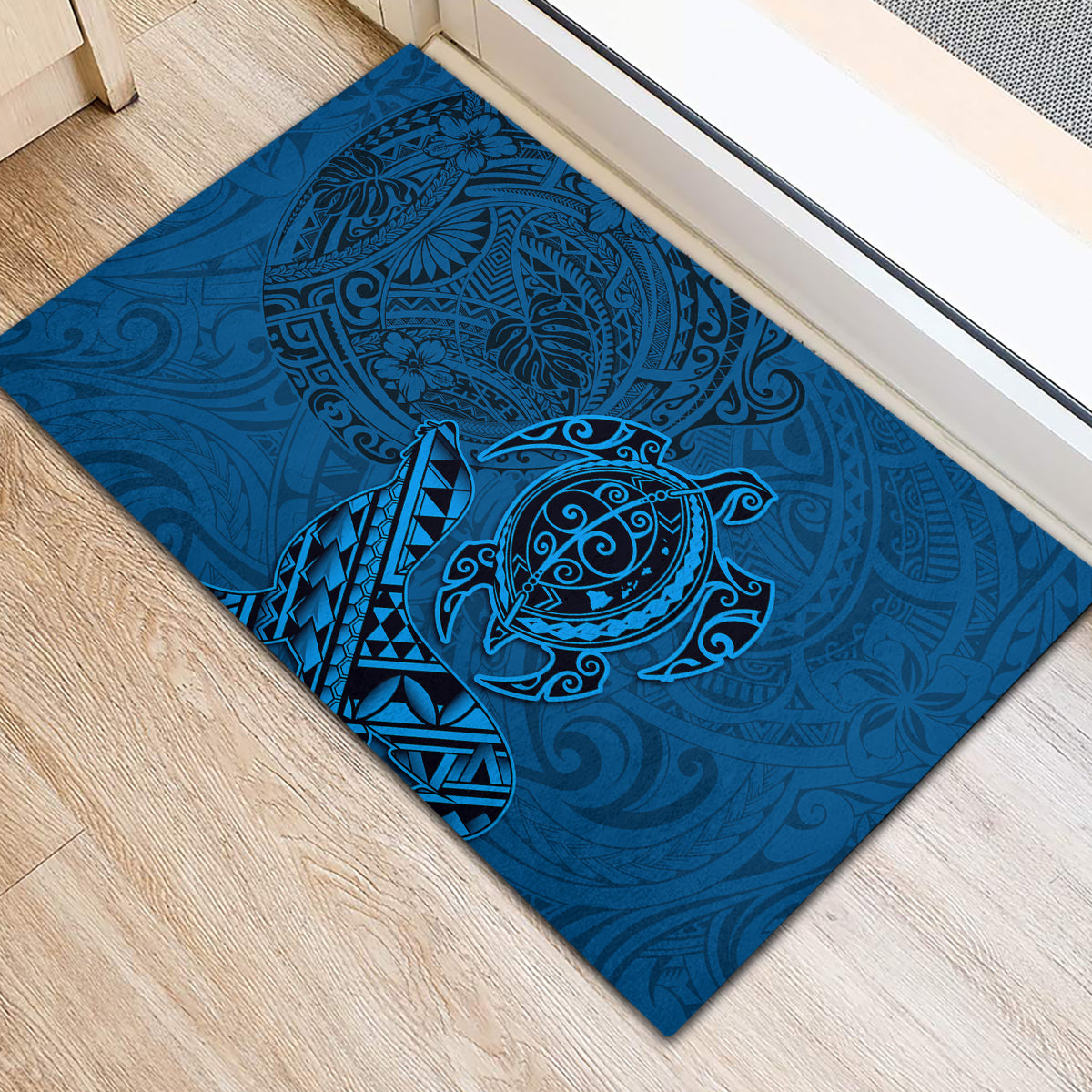 Hawaii Monk Seal and Dolphin Rubber Doormat Polynesian Kakau Pattern Blue LT03 - Polynesian Pride