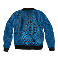 Hawaii Monk Seal and Dolphin Sleeve Zip Bomber Jacket Polynesian Kakau Pattern Blue LT03 - Polynesian Pride