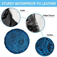 Hawaii Monk Seal and Dolphin Spare Tire Cover Polynesian Kakau Pattern Blue LT03 - Polynesian Pride