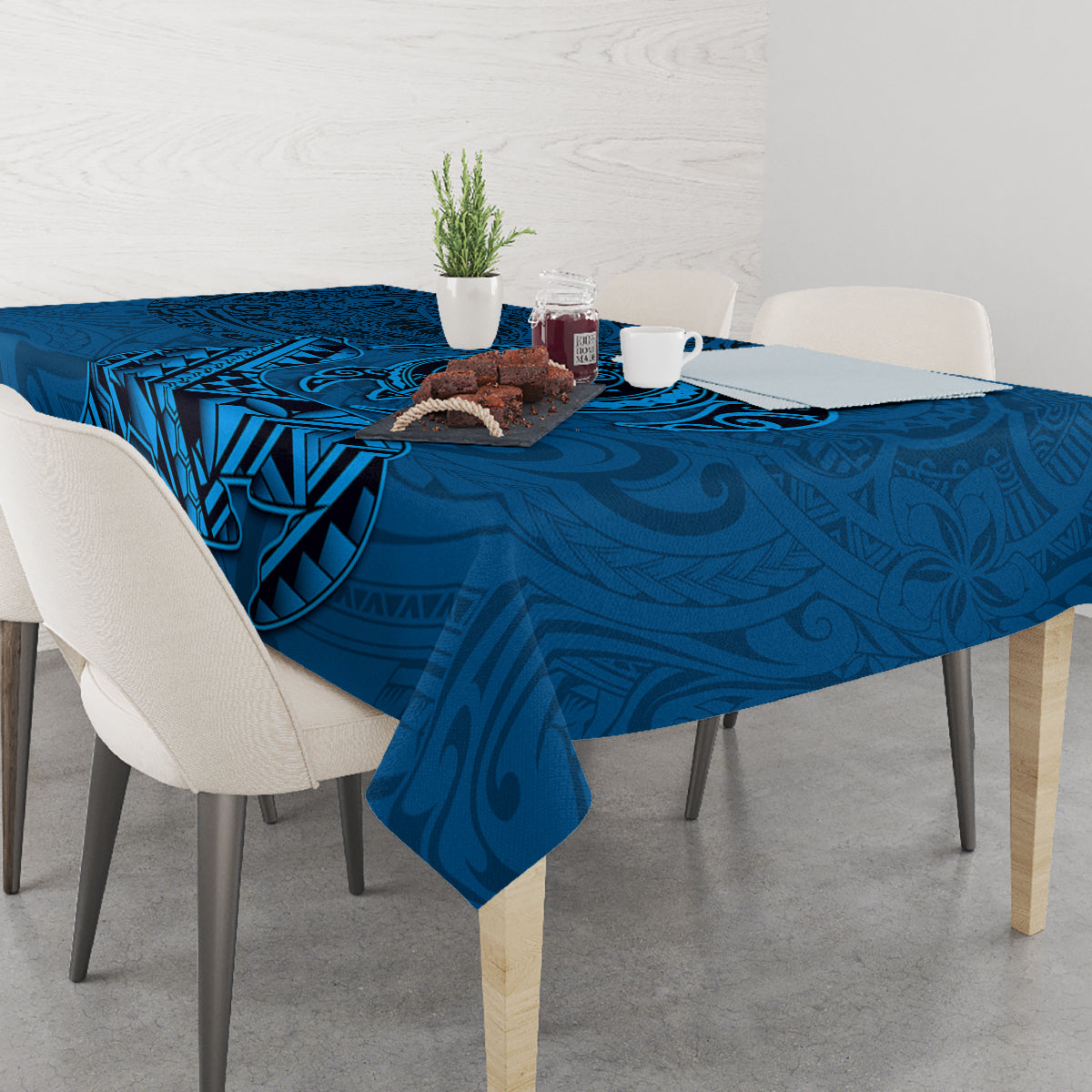 Hawaii Monk Seal and Dolphin Tablecloth Polynesian Kakau Pattern Blue LT03 - Polynesian Pride
