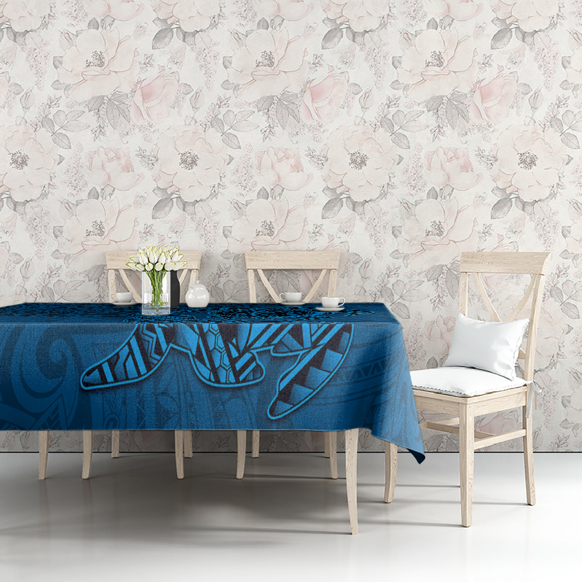 Hawaii Monk Seal and Dolphin Tablecloth Polynesian Kakau Pattern Blue LT03 - Polynesian Pride