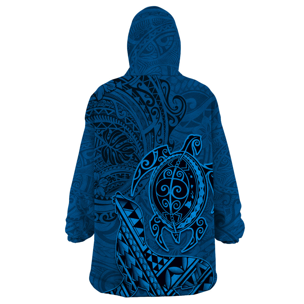 Hawaii Monk Seal and Dolphin Wearable Blanket Hoodie Polynesian Kakau Pattern Blue LT03 - Polynesian Pride