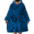 Hawaii Monk Seal and Dolphin Wearable Blanket Hoodie Polynesian Kakau Pattern Blue