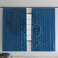 Hawaii Monk Seal and Dolphin Window Curtain Polynesian Kakau Pattern Blue LT03 With Hooks Blue - Polynesian Pride