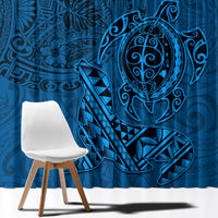 Hawaii Monk Seal and Dolphin Window Curtain Polynesian Kakau Pattern Blue LT03 - Polynesian Pride