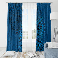 Hawaii Monk Seal and Dolphin Window Curtain Polynesian Kakau Pattern Blue LT03 - Polynesian Pride