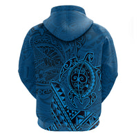 Hawaii Monk Seal and Dolphin Zip Hoodie Polynesian Kakau Pattern Blue