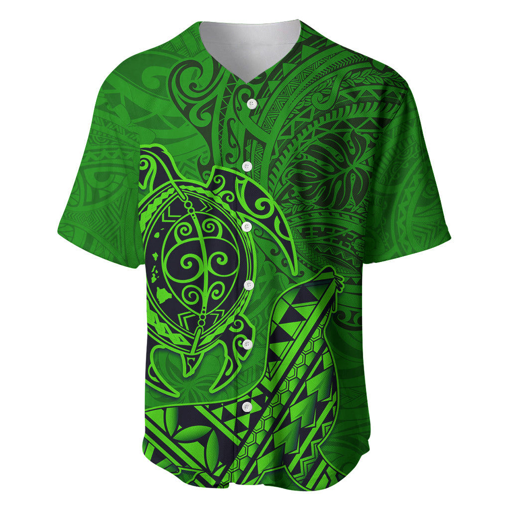 Hawaii Monk Seal and Dolphin Baseball Jersey Polynesian Kakau Pattern Green