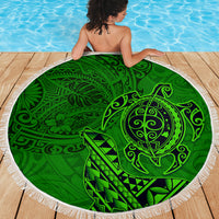 Hawaii Monk Seal and Dolphin Beach Blanket Polynesian Kakau Pattern Green LT03 - Polynesian Pride