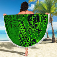 Hawaii Monk Seal and Dolphin Beach Blanket Polynesian Kakau Pattern Green LT03 - Polynesian Pride