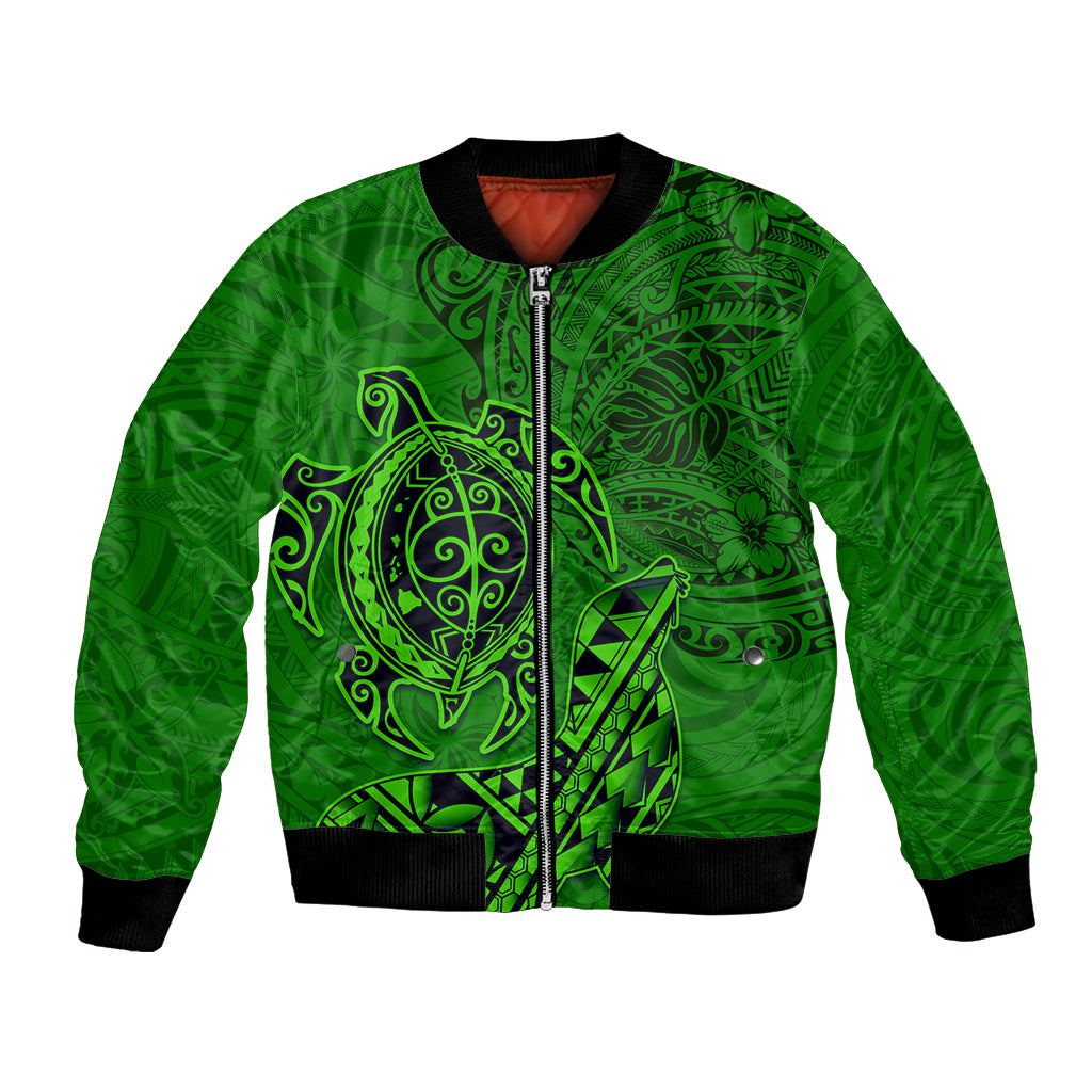 Hawaii Monk Seal and Dolphin Bomber Jacket Polynesian Kakau Pattern Green LT03 Unisex Green - Polynesian Pride