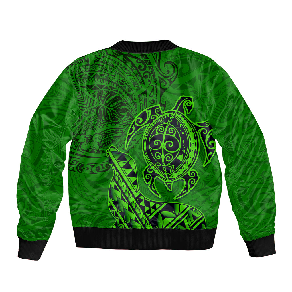 Hawaii Monk Seal and Dolphin Bomber Jacket Polynesian Kakau Pattern Green LT03 - Polynesian Pride