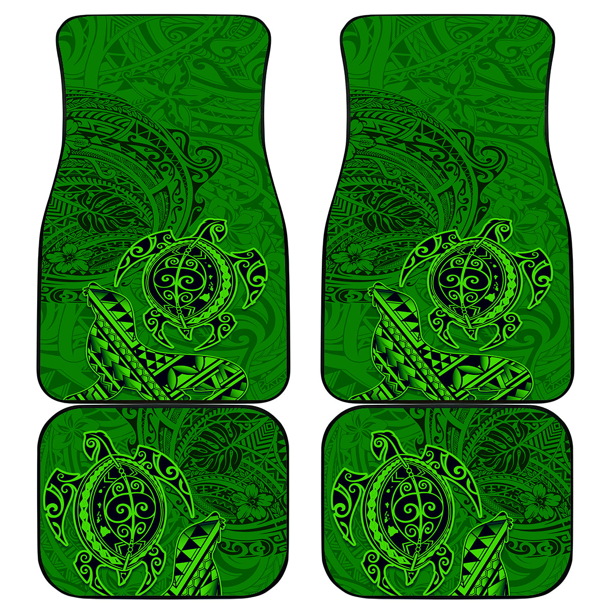 Hawaii Monk Seal and Dolphin Car Mats Polynesian Kakau Pattern Green
