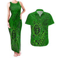 Hawaii Monk Seal and Dolphin Couples Matching Tank Maxi Dress and Hawaiian Shirt Polynesian Kakau Pattern Green LT03 Green - Polynesian Pride
