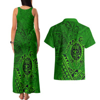 Hawaii Monk Seal and Dolphin Couples Matching Tank Maxi Dress and Hawaiian Shirt Polynesian Kakau Pattern Green LT03 - Polynesian Pride
