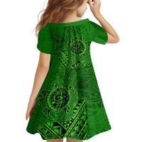 Hawaii Monk Seal and Dolphin Family Matching Off The Shoulder Long Sleeve Dress and Hawaiian Shirt Polynesian Kakau Pattern Green LT03 - Polynesian Pride