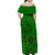 Hawaii Monk Seal and Dolphin Family Matching Off Shoulder Maxi Dress and Hawaiian Shirt Polynesian Kakau Pattern Green