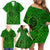 Hawaii Monk Seal and Dolphin Family Matching Off Shoulder Short Dress and Hawaiian Shirt Polynesian Kakau Pattern Green