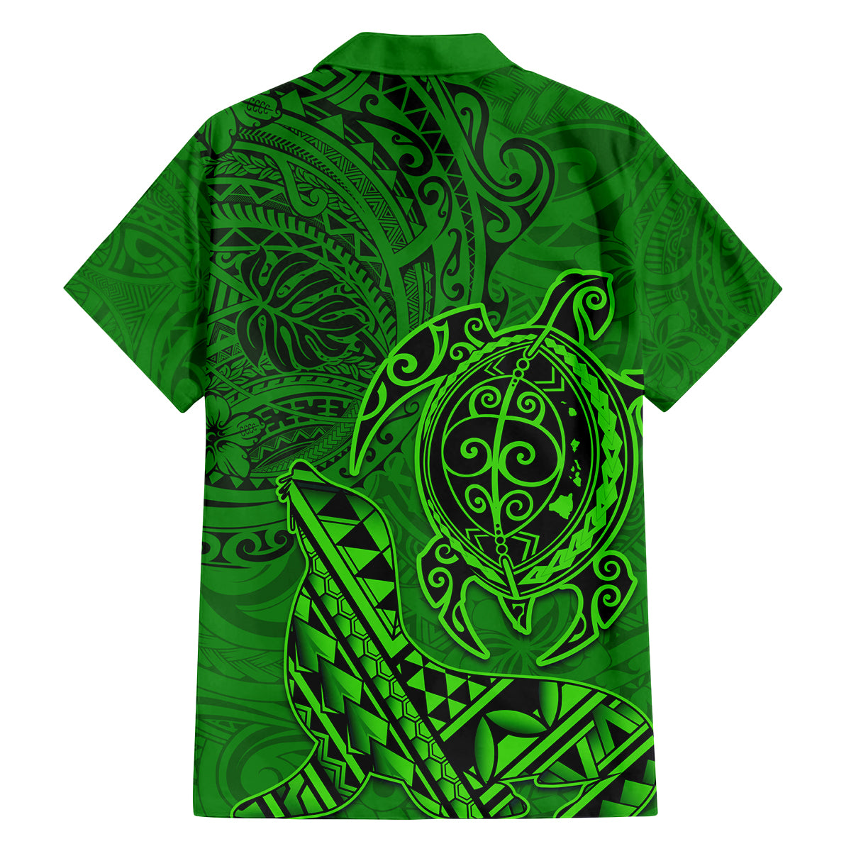 Hawaii Monk Seal and Dolphin Family Matching Off Shoulder Short Dress and Hawaiian Shirt Polynesian Kakau Pattern Green