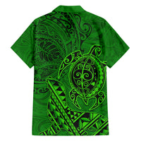 Hawaii Monk Seal and Dolphin Family Matching Off Shoulder Short Dress and Hawaiian Shirt Polynesian Kakau Pattern Green