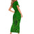 Hawaii Monk Seal and Dolphin Family Matching Short Sleeve Bodycon Dress and Hawaiian Shirt Polynesian Kakau Pattern Green