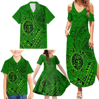 Hawaii Monk Seal and Dolphin Family Matching Summer Maxi Dress and Hawaiian Shirt Polynesian Kakau Pattern Green LT03 - Polynesian Pride