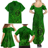 Hawaii Monk Seal and Dolphin Family Matching Summer Maxi Dress and Hawaiian Shirt Polynesian Kakau Pattern Green LT03 - Polynesian Pride