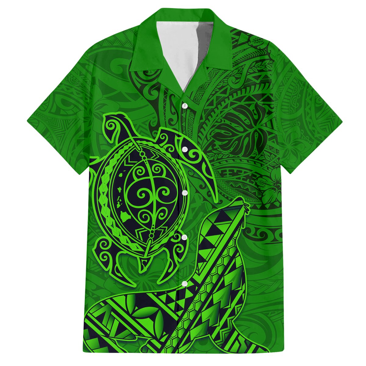 Hawaii Monk Seal and Dolphin Hawaiian Shirt Polynesian Kakau Pattern Green LT03 Green - Polynesian Pride