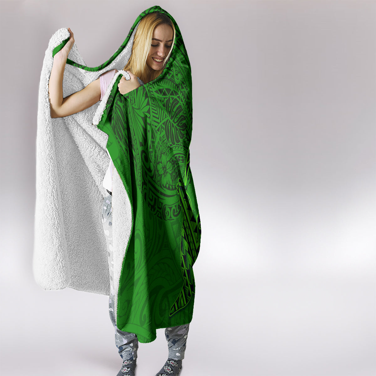 Hawaii Monk Seal and Dolphin Hooded Blanket Polynesian Kakau Pattern Green LT03 - Polynesian Pride
