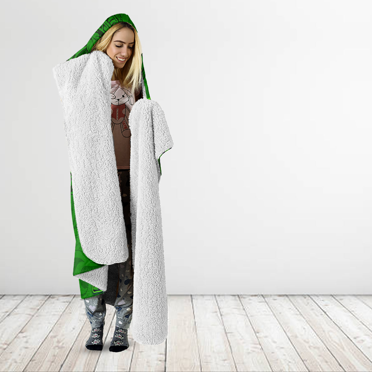 Hawaii Monk Seal and Dolphin Hooded Blanket Polynesian Kakau Pattern Green LT03 - Polynesian Pride