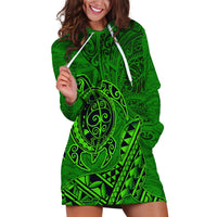 Hawaii Monk Seal and Dolphin Hoodie Dress Polynesian Kakau Pattern Green LT03 Green - Polynesian Pride