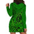 Hawaii Monk Seal and Dolphin Hoodie Dress Polynesian Kakau Pattern Green