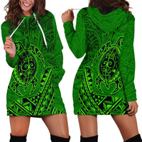 Hawaii Monk Seal and Dolphin Hoodie Dress Polynesian Kakau Pattern Green LT03 - Polynesian Pride