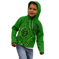 Hawaii Monk Seal and Dolphin Kid Hoodie Polynesian Kakau Pattern Green