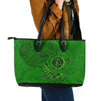 Hawaii Monk Seal and Dolphin Leather Tote Bag Polynesian Kakau Pattern Green LT03 - Polynesian Pride