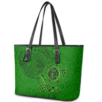 Hawaii Monk Seal and Dolphin Leather Tote Bag Polynesian Kakau Pattern Green LT03 - Polynesian Pride