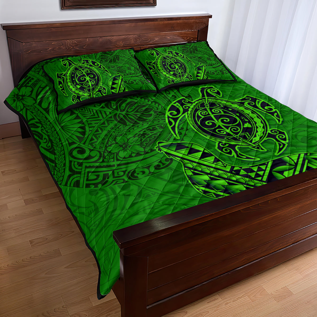 Hawaii Monk Seal and Dolphin Quilt Bed Set Polynesian Kakau Pattern Green LT03 - Polynesian Pride